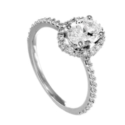 Natural  Halo Round Diamond Ring Oval Shape With Accent 1.95 Carat White Gold 14K