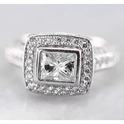 Natural  2 Carats Halo Princess Diamond Ring F Vs1 Vvs1 White Gold 14K