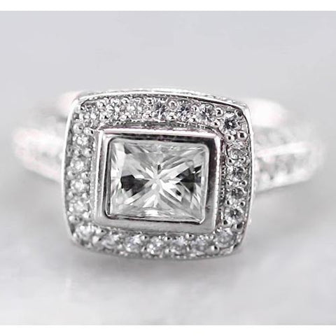 2 Carats Halo Princess Diamond Ring F Vs1 Vvs1 White Gold 14K Halo Ring