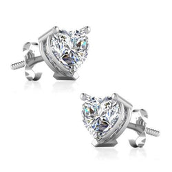 2 Carats Heart Shape Natural Earth Mined Diamonds Women Studs Earring White Gold