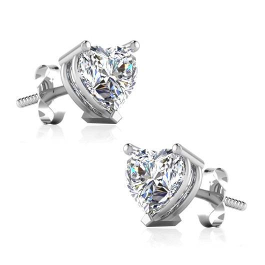 New Style  Heart Shape Diamonds Women Studs Earring White Gold 