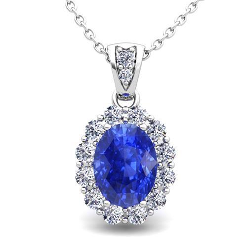 2 Carats Oval Cut Ceylon Sri Lankan Sapphire Diamond Pendant White Gold 14K Gemstone Pendant