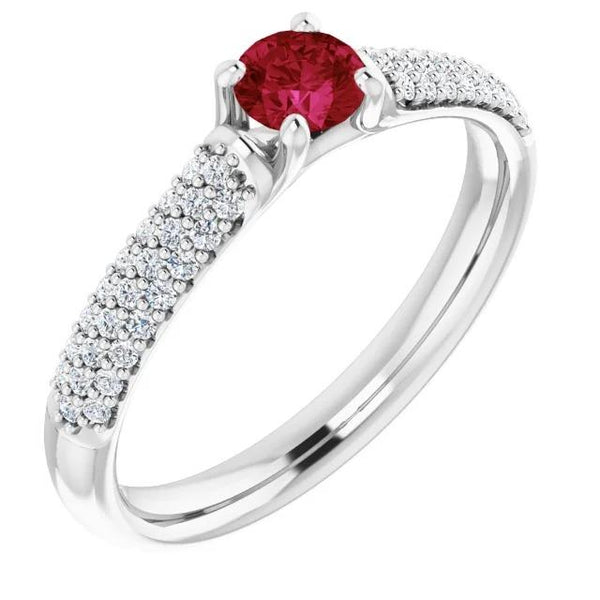  Lady’s Brilliant Pave Diamond Ruby  White Gold  Gemstone Ring