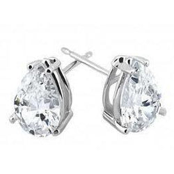 2 Carats Pear Cut Diamond Stud Women Earring Solid Gold 14K