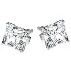 2 Carats Princess Diamond Stud Lady Earrings White Gold 14K
