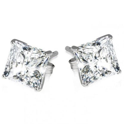 2 Carats Princess Diamond Stud Lady Earrings White Gold 14K Stud Earrings