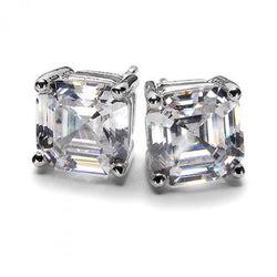 2 Carats Prong Set Asscher Cut Diamond Stud Earring 14K White Gold