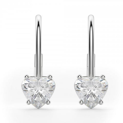 2 Carats Prong Set Heart Cut Diamond Women Earring Gold Jewelry Drop Earrings