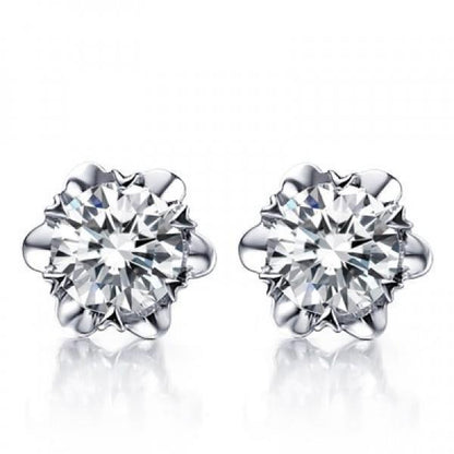  Prong Set Round Flower Shape Diamond Stud Earring Gold  Stud Earrings