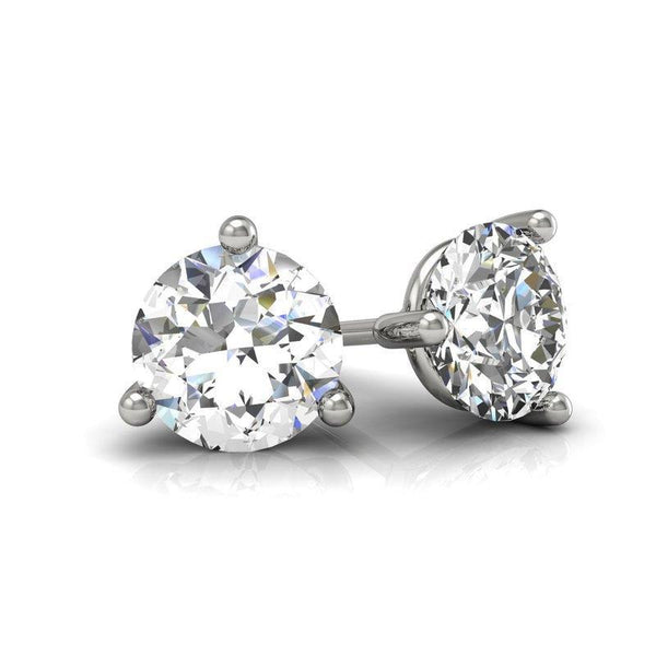 Prong Set Round Solitaire Diamond Women  White Gold  Stud Earrings