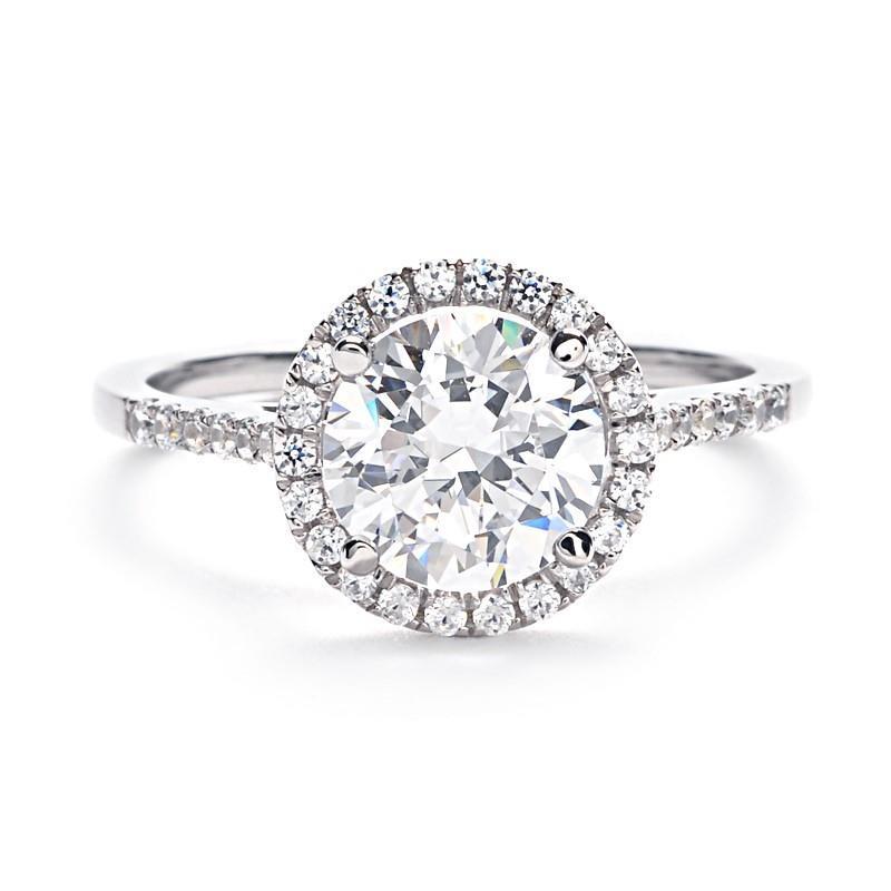 2 Carats Round Brilliant Cut Diamond Halo Ring White Gold 14K Halo Ring