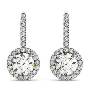 2 Carats Round Brilliant Diamonds Halo Drop Earrings Drop Earrings