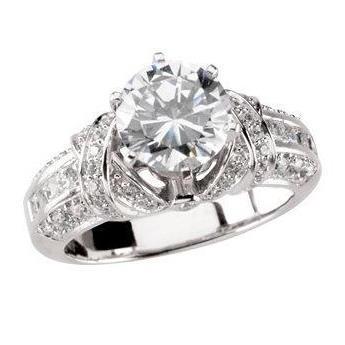 Big S9ize FAncy Vintage Style Amazing Anniversary  Solitaire Ring with Accents White Gold Diamond