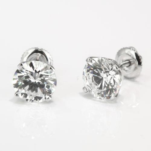 natural round diamond 2ct earring front view