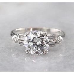 2 Carats Round Diamond Engagement Ring Accented White Gold 14K