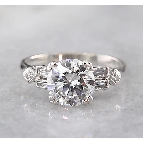  Round Diamond Engagement Ring White Gold Solitaire Ring with Accents