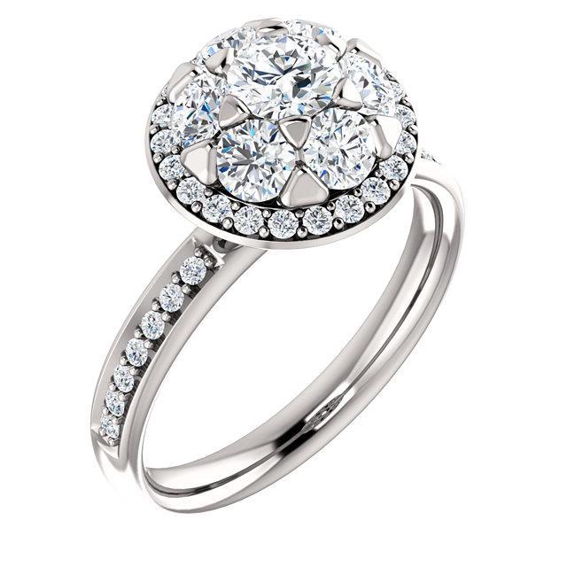 2 Carats Round Diamond Engagement Ring Polished Halo Setting Halo Ring