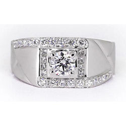 2 Carats Round Diamond Men's Anniversary Ring White Gold 14K Jewelry