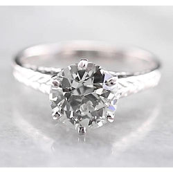2 Carats Round Natural Earth Mined Diamond Solitaire Ring White Gold 14K
