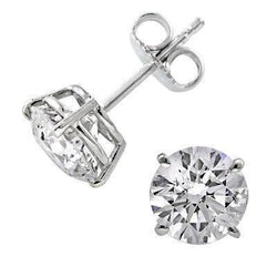 2 Carats Round Natural Real ( Not Lab Grown ) Diamond Stud Earrings Solid White Gold Jewelry New