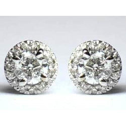 2 Carats Round Halo Diamond Stud Earring Women Gold Jewelry
