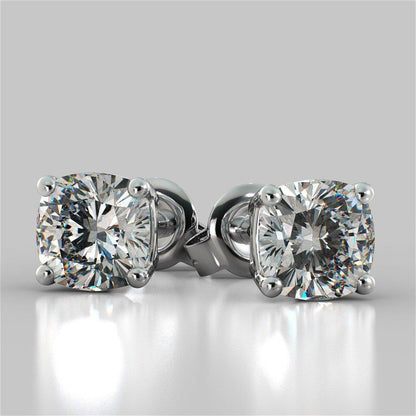 New Solitaire Cushion Cut Diamond Stud Earring 4 Prong Setting White Gold 