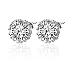 2 Carats Solitaire Round Diamond Stud Earring Solid White Gold