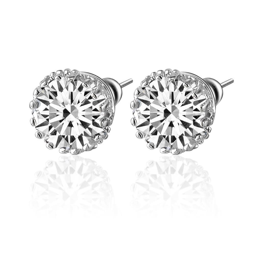 Solitaire Round Diamond Stud Earring Solid White Gold Stud Earrings