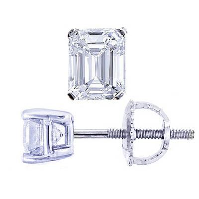 Ladies  Sparkling Emerald Cut Diamond Studs Earring 