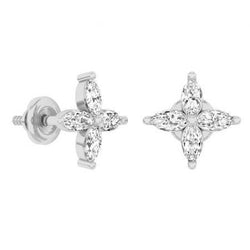 2 Carats Sparkling Marquise Cut Diamonds Studs Earring White Gold 14K