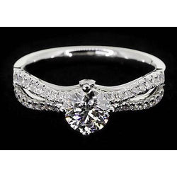 Real  2 Carats Split Shank Engagement Ring Round Diamond White Gold 14K