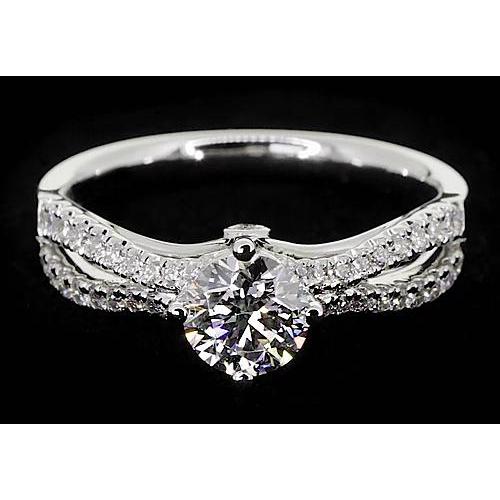 2 Carats Split Shank Engagement Ring Round Diamond White Gold 14K Engagement Ring