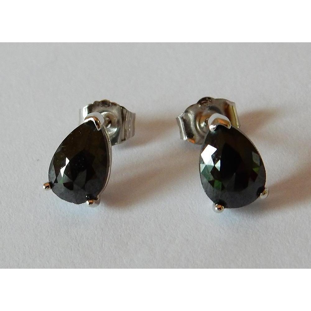  Stud Earrings Pear Black Diamonds Black Nice White Gold Finish 