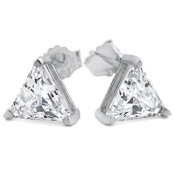 2 Carats Triangle Cut Diamond Stud Earring Solid White Gold Stud Earrings
