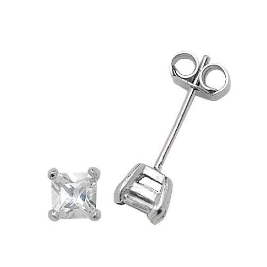 New Style  White Gold Princess Cut Diamond Stud Earring 