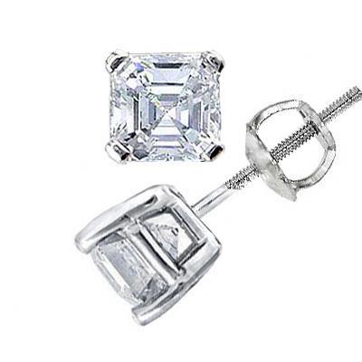 Beautiful Asscher  Sparkling Round Cut Princess Cut  Style White Gold Diamond S Stud Earrings