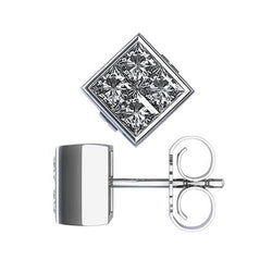 2 Ct Bezel Set Princess Cut Natural Earth Mined Diamond Stud Earring 14K White Gold