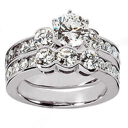 Diamond Three Stone Engagement Ring Set 3.10 Carats White Gold