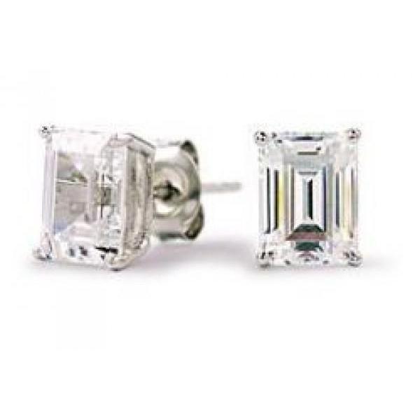 New  Emerald Cut Solitaire Diamond Stud Earring Solid White Gold