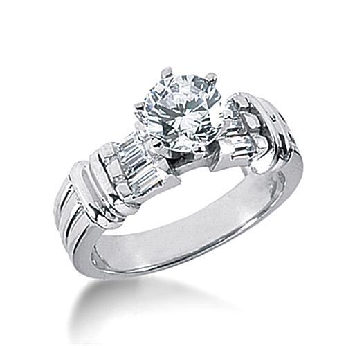   Natural Brilliant Engagement White Gold Diamond Solitaire Ring with Accents