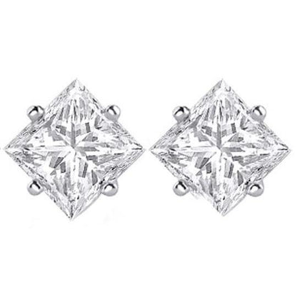 Four Prong Set Princess Cut Diamond Stud Earrings