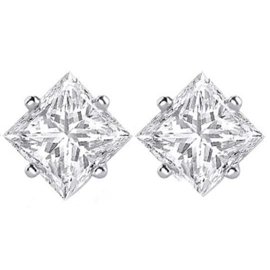 Four Prong Set Princess Cut Diamond Stud Earrings