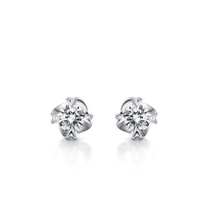 Woman's Gorgeous Round Cut Diamonds Lady Studs Earrings White Gold Stud Earrings