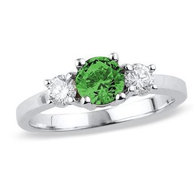  Lady’s Brilliant  Green Sapphire Diamond Three Stone Wedding    White Gold Gemstone Ring