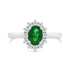 2 Ct Oval Shaped Green Emerald And Diamond Wedding Ring White Gold 14K
