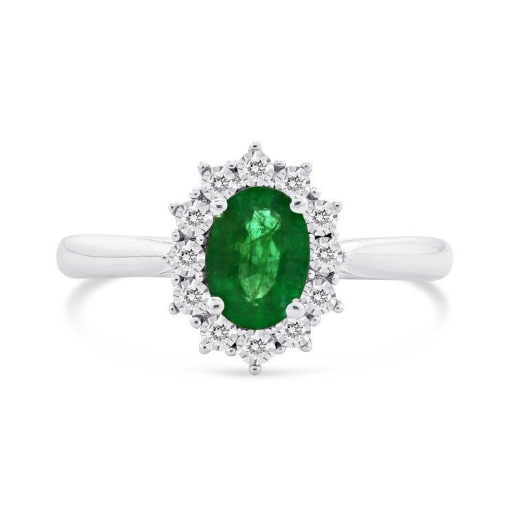 2 Ct Oval Shaped Green Emerald And Diamond Wedding Ring White Gold 14K Gemstone Ring