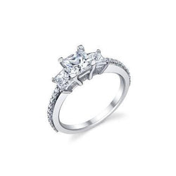 2 Ct Princess And Round Cut Diamonds Engagement Ring 14K White Gold