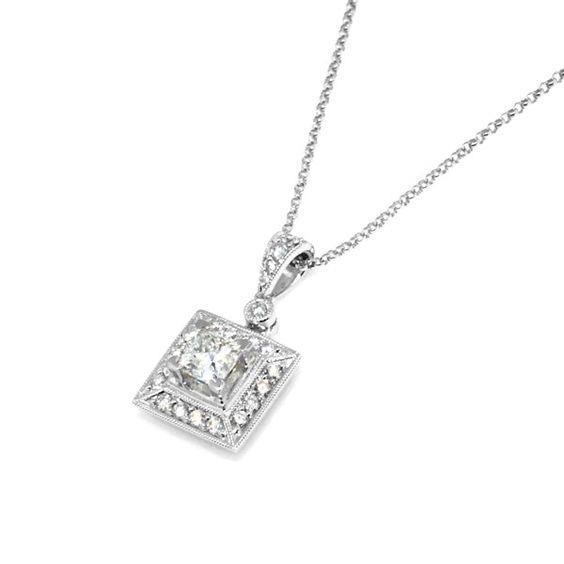 2 Ct Princess And Round Diamond Necklace Pendant 14K White Gold Pendant