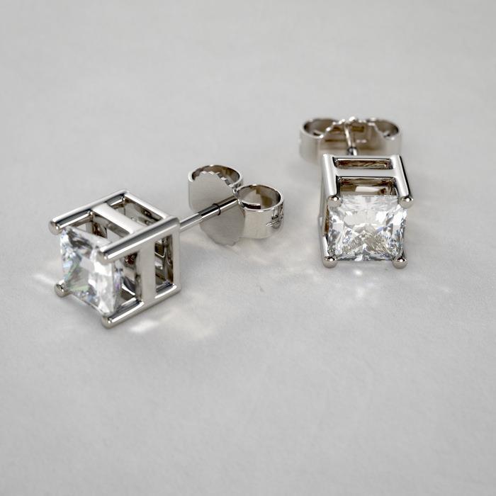 Princess Cut Diamond Stud Earring White Gold Stud Earrings