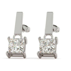 2 Ct Princess Cut Diamond Drop Stud Style Earring 14K White Gold
